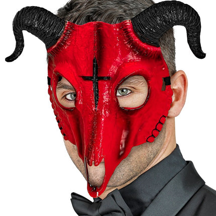 MASCHERA DA ARIETE SATANICO IN PLASTICA DURA ROSSA