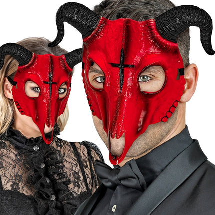 MASCHERA DA ARIETE SATANICO IN PLASTICA DURA ROSSA