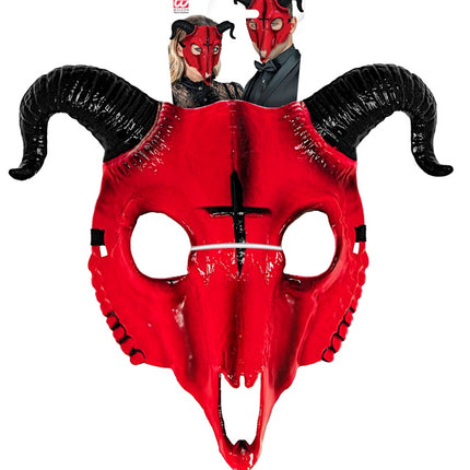 MASCHERA DA ARIETE SATANICO IN PLASTICA DURA ROSSA