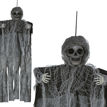 Bambola di Halloween scheletro nero con mantello 60 cm