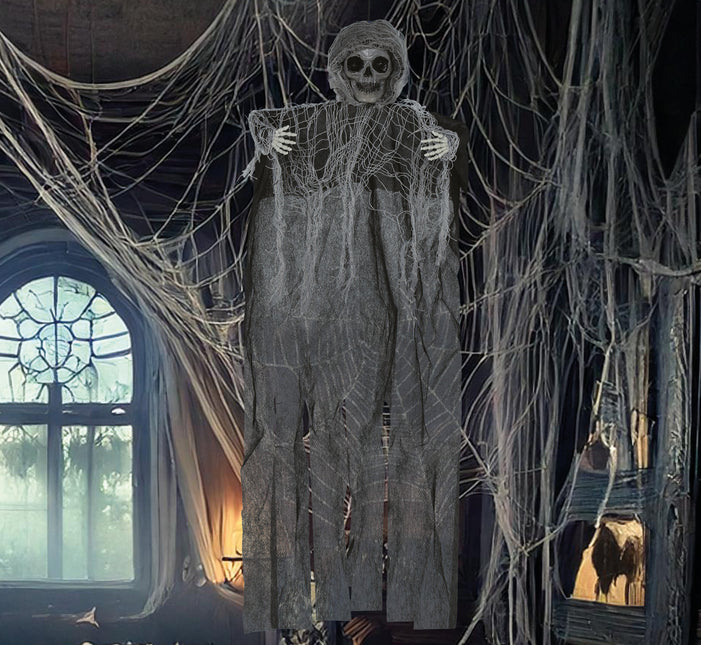 Bambola di Halloween scheletro nero con mantello 60 cm