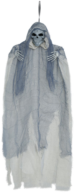 Bambola di Halloween scheletro grigio con mantello