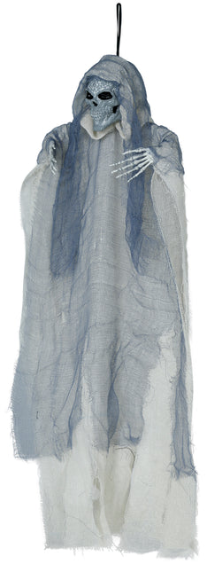Bambola di Halloween scheletro grigio con mantello