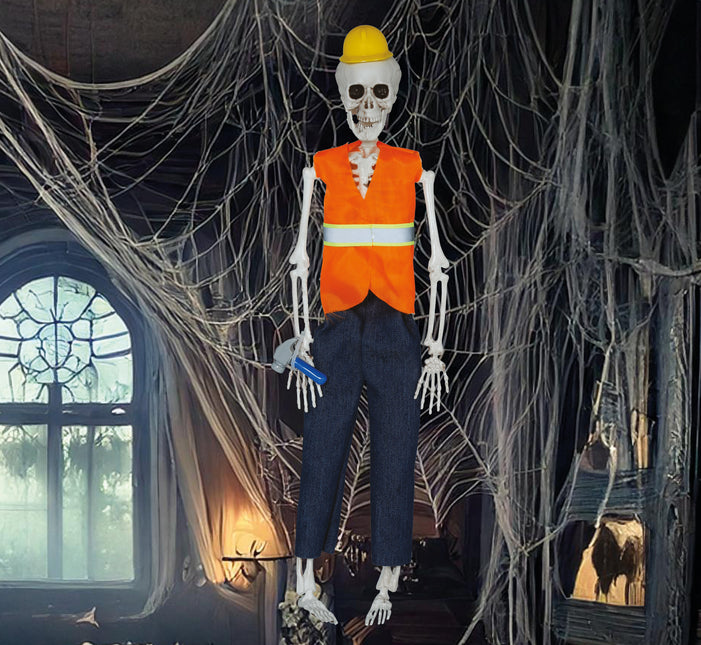 Bambola di Halloween Scheletro Lavoratore Stradale 40 cm