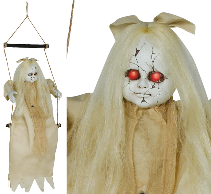 Bambola di Halloween con luci e suoni 75 cm