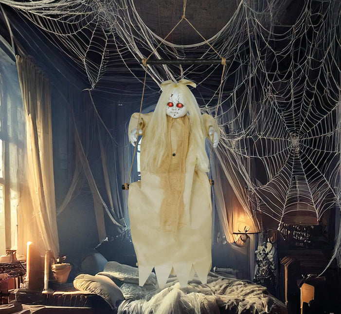 Bambola di Halloween con luci e suoni 75 cm