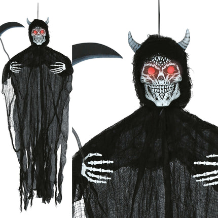 Bambola di Halloween Diavolo Scheletro con luce e suono 1,3m