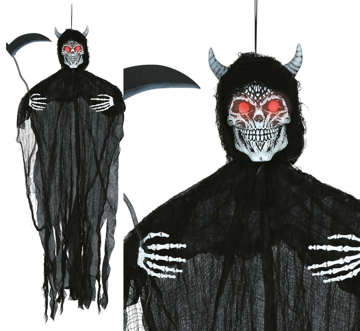 Bambola di Halloween Diavolo Scheletro con luce e suono 1,3m