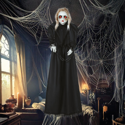 Bambola di Halloween con luci, suoni e movimenti 1,50 m