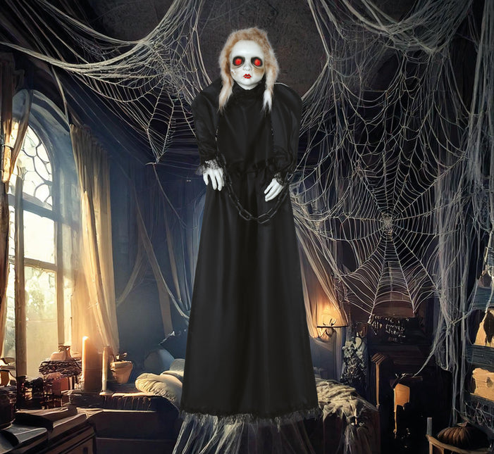 Bambola di Halloween con luci, suoni e movimenti 1,50 m