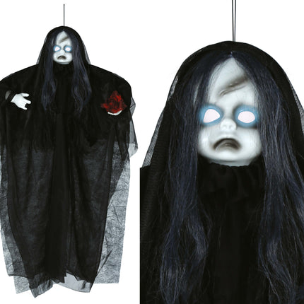 Bambola di Halloween con luci e suoni 90 cm