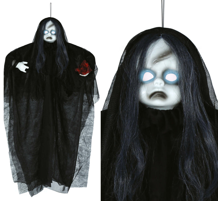 Bambola di Halloween con luci e suoni 90 cm