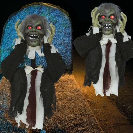 Bambola Zombie di Halloween con luci, suoni e movimento 55 cm