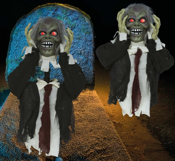 Bambola Zombie di Halloween con luci, suoni e movimento 55 cm