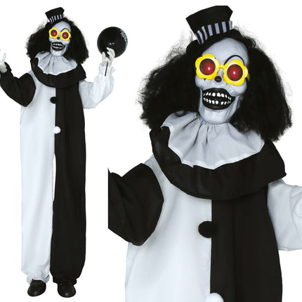 Bambola di Halloween Clown bianco e nero con luci e suoni 1,7 m