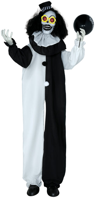Bambola di Halloween Clown bianco e nero con luci e suoni 1,7 m