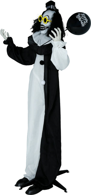 Bambola di Halloween Clown bianco e nero con luci e suoni 1,7 m