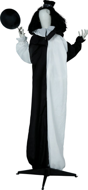 Bambola di Halloween Clown bianco e nero con luci e suoni 1,7 m