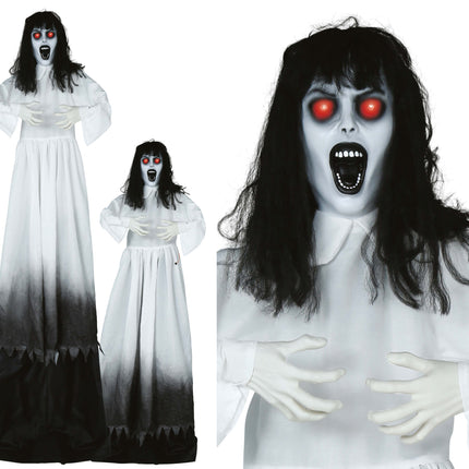 Bambola di Halloween Donna Zombie con luce, suono e movimento 1,8m
