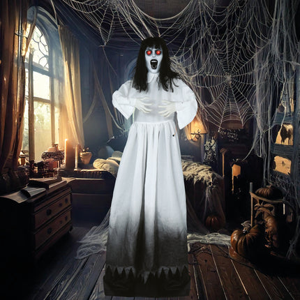 Bambola di Halloween Donna Zombie con luce, suono e movimento 1,8m