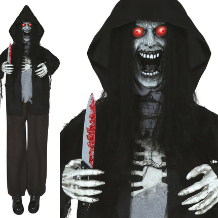 Scheletro bambola di Halloween con luce, suono e movimento nero 1,8 m
