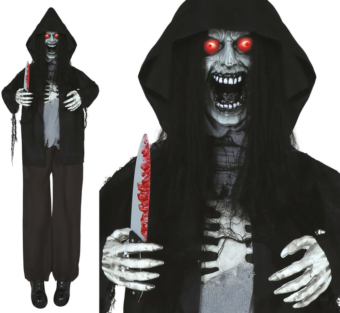 Scheletro bambola di Halloween con luce, suono e movimento nero 1,8 m