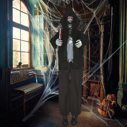 Scheletro bambola di Halloween con luce, suono e movimento nero 1,8 m