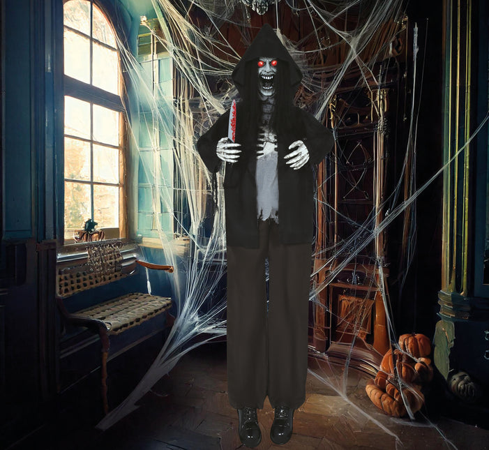 Scheletro bambola di Halloween con luce, suono e movimento nero 1,8 m