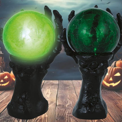 Mano decorativa di Halloween con sfera di cristallo e luce 14,5 cm