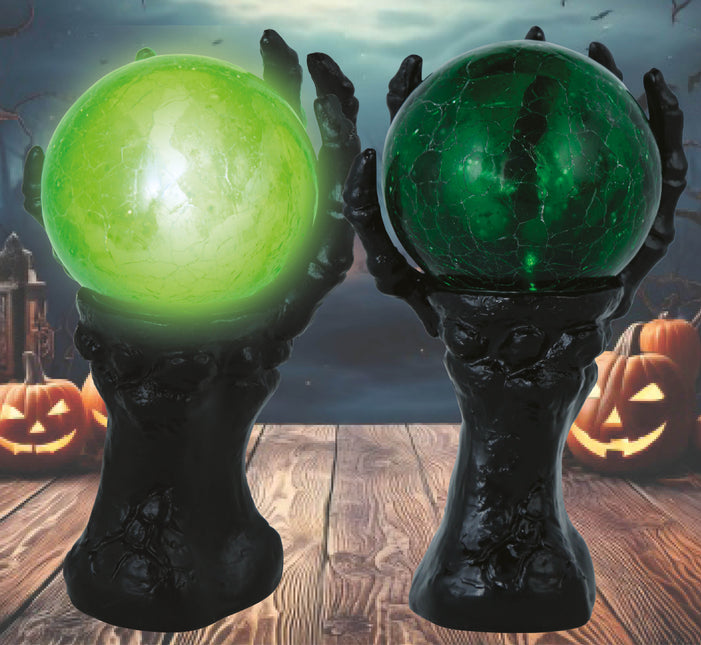 Mano decorativa di Halloween con sfera di cristallo e luce 14,5 cm