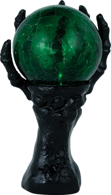 Mano decorativa di Halloween con sfera di cristallo e luce 14,5 cm