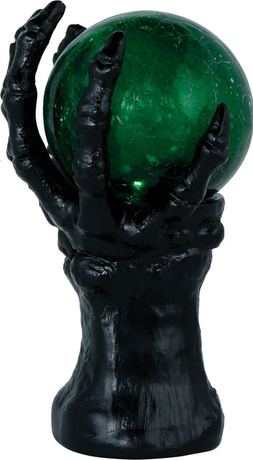 Mano decorativa di Halloween con sfera di cristallo e luce 14,5 cm
