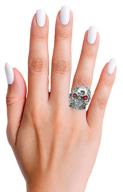Anello rosso d'argento con teschio