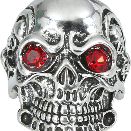 Anello rosso d'argento con teschio
