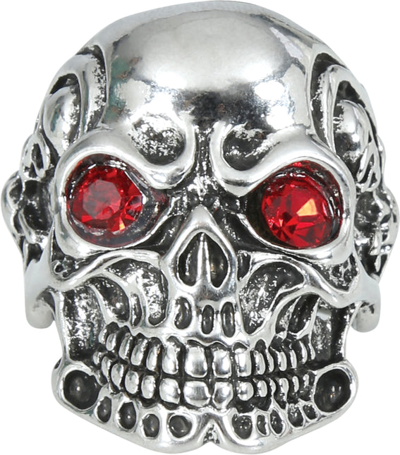 Anello rosso d'argento con teschio