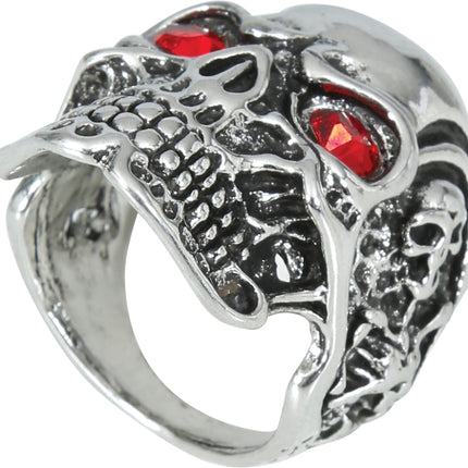 Anello rosso d'argento con teschio