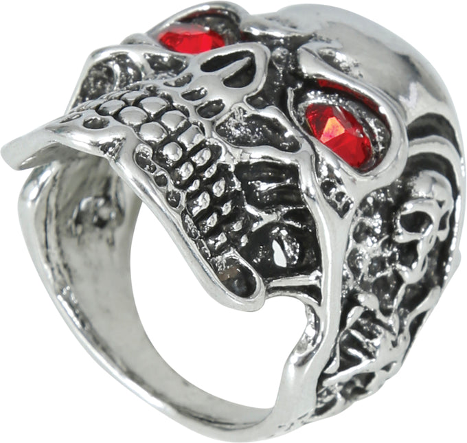 Anello rosso d'argento con teschio