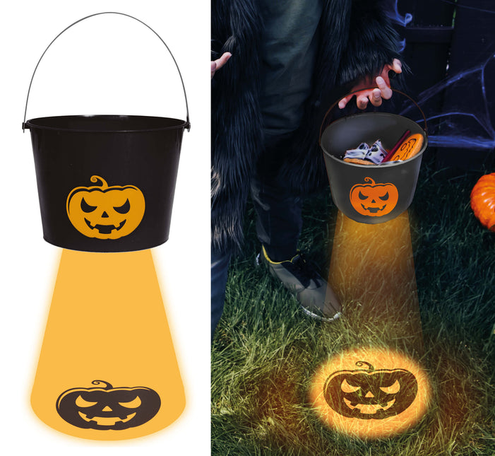 Zucca a secchiello di Halloween con luce 20 cm