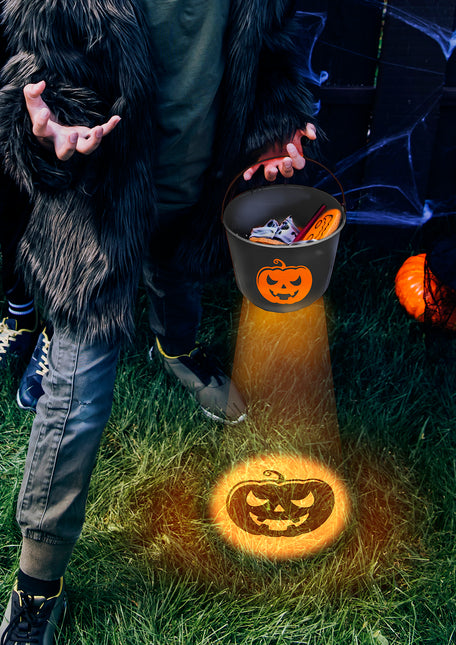 Zucca a secchiello di Halloween con luce 20 cm