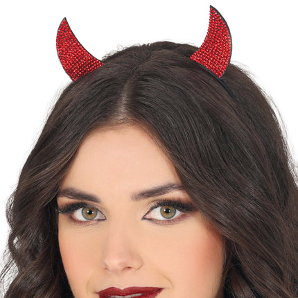 Cerchietto per capelli Halloween Diavolo Rosso con strass