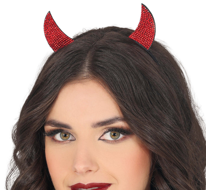 Cerchietto per capelli Halloween Diavolo Rosso con strass