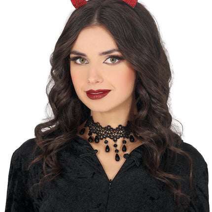 Cerchietto per capelli Halloween Diavolo Rosso con strass