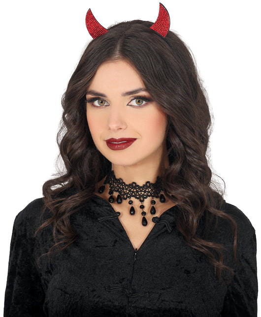 Cerchietto per capelli Halloween Diavolo Rosso con strass