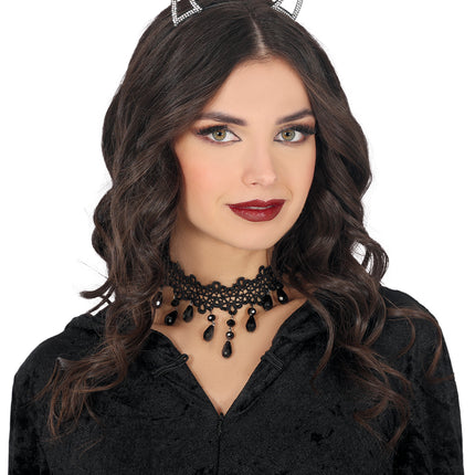 Cerchietto per capelli Halloween Diavolo d'argento con strass