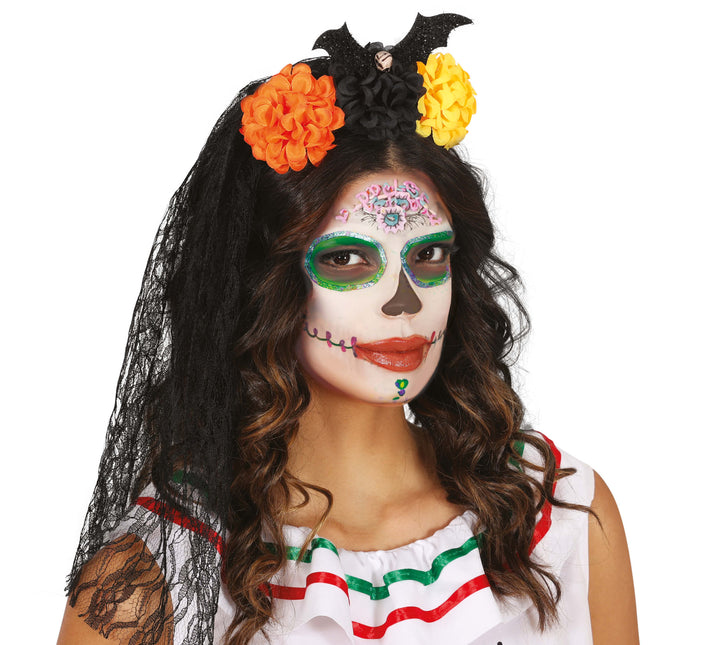 Fascia per capelli di Halloween con velo e fiori