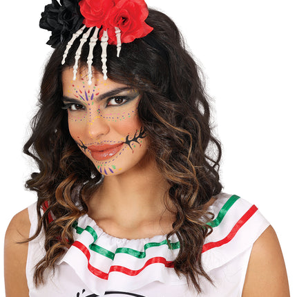 Cerchietto per capelli Halloween Mano di scheletro con fiore