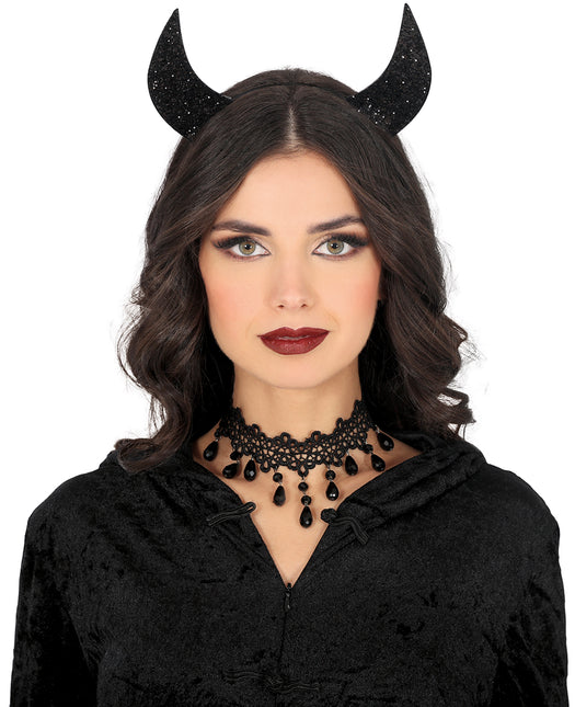 Cerchietto nero Devil Glitter