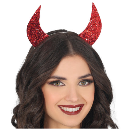 Cerchietto di Halloween con orecchie da diavolo rosse e glitter