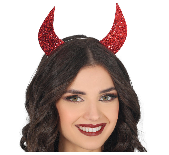 Cerchietto di Halloween con orecchie da diavolo rosse e glitter