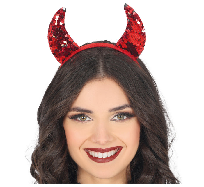 Cerchietto per capelli Halloween Diavolo Rosso con paillettes